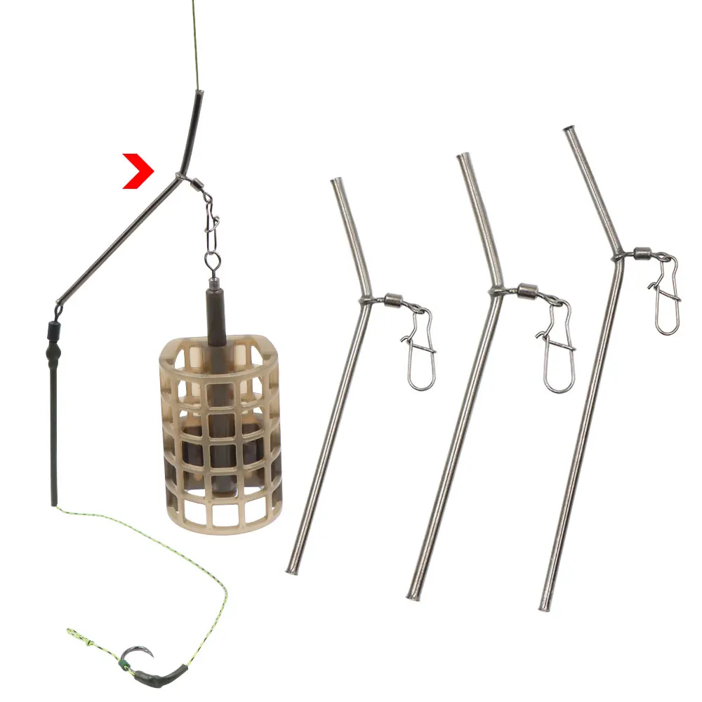 3pcs Carp Fishing Accessories Method Feeder Bait Cage Anti-tangle Leger Booms With Hook Snap Swivels For Fishing Cage Tackle