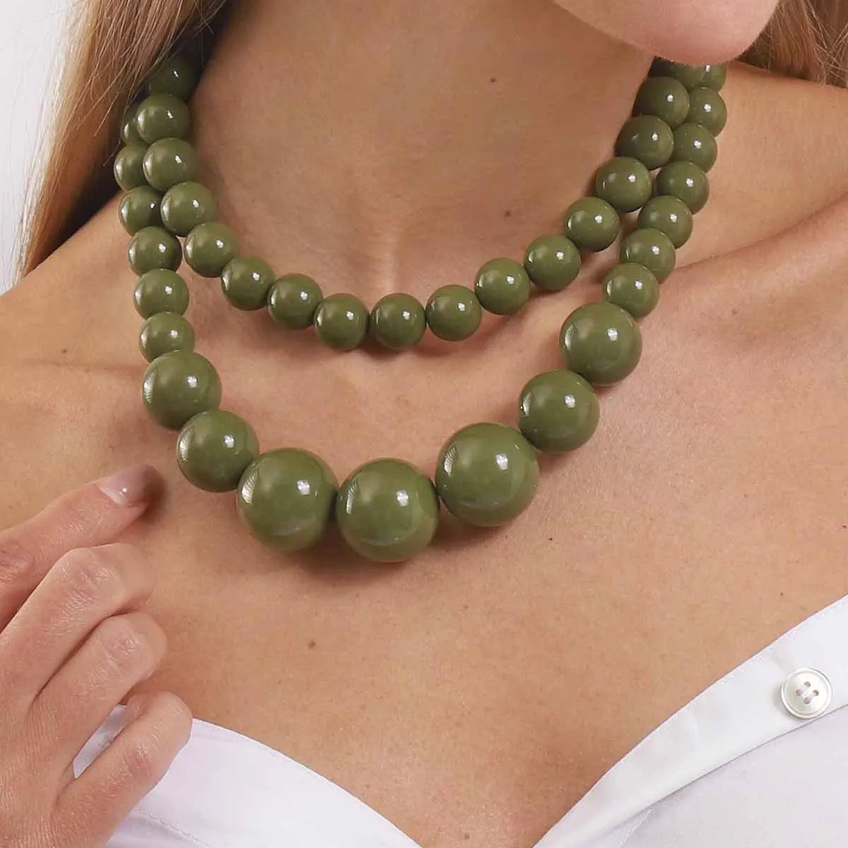 Collar Retro de doble capa con cuentas de resina grandes, cadena de clavícula minimalista exagerada hecha a mano, joyería de moda para mujer