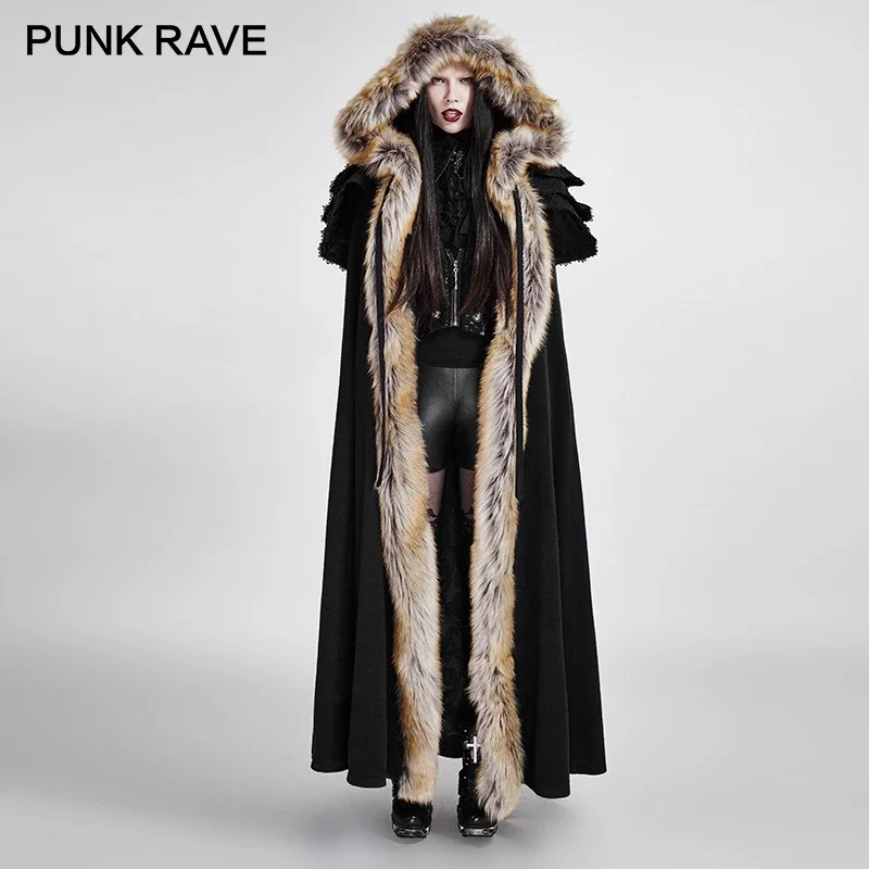 PUNK RAVE Gothic Wool Collar Long Cloak Overbearing Excellent Coats Blends Winter Ancient Palace Party Hallowmas Cape