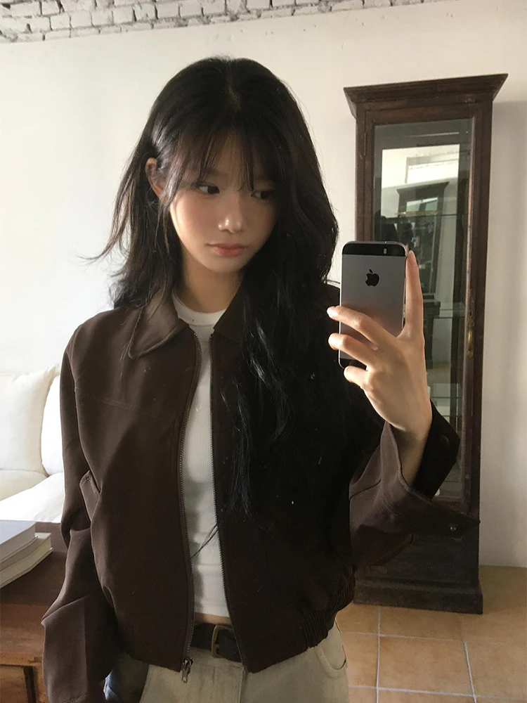 Retro Sle Loose Fit ort Svel Jaet Faion Chic Autunno Nuovo arrivo ket Dettaglio Cappotto con colletto rovesciato da donna