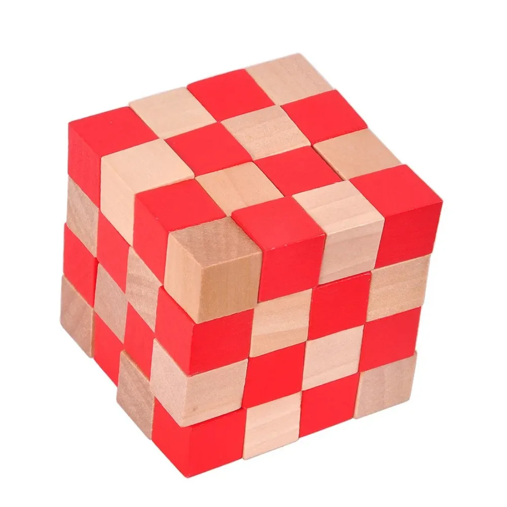 Four Layers Intelligence Wooden Cube Snake Puzzle Mind Brain Teaser Game for Adults High Difficulty Level Puzzles for Kids