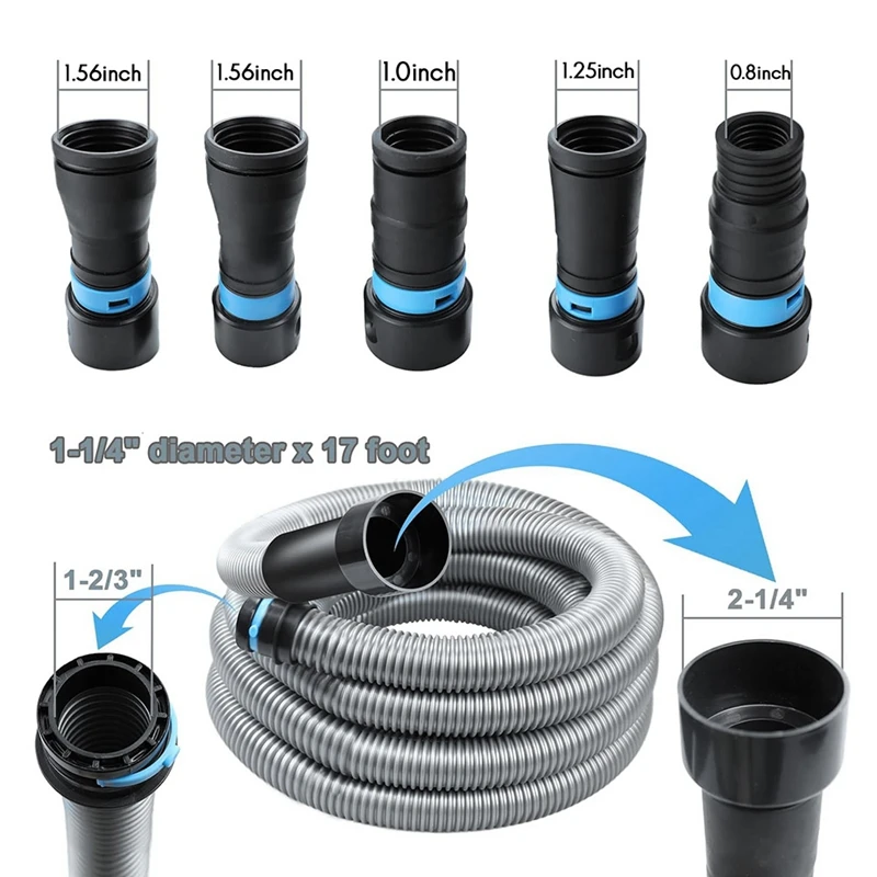 AAAN-1 Kit tubo flessibile di raccolta polvere da 1/4 pollici x 10 piedi per sistema domestico e aspirapolvere con 5 adattatori di utensili elettrici per la lavorazione del legno