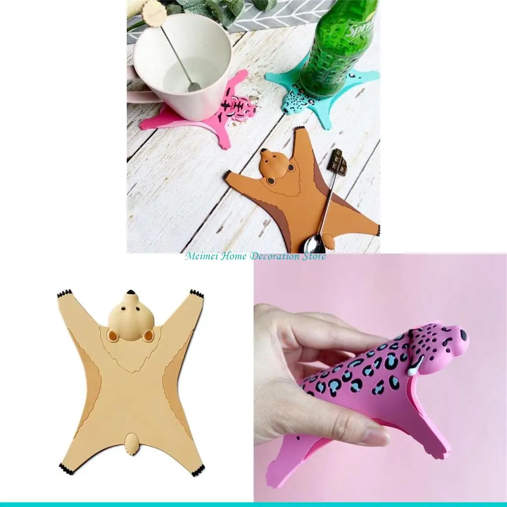 H7BF Silicone Cartoon Animal Heat-resistant Cup Mat Cartoon Leopard Placemat