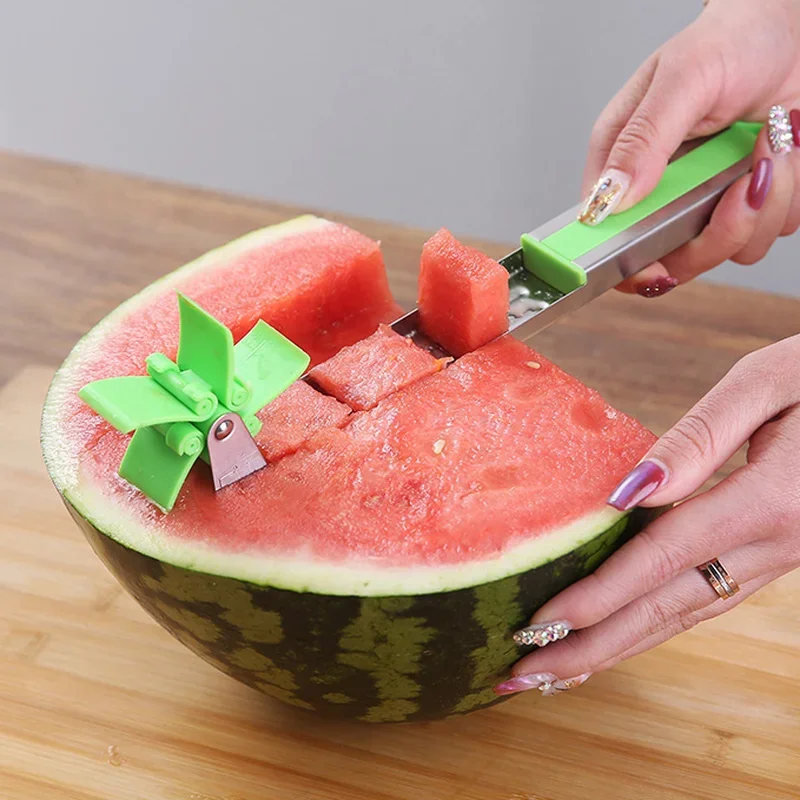 Watermelon Cutter Knife Stainless Steel Windmill Design Easy Cut Watermelon Piece Kitchen Gadget Salad Fruit Slicer Cutter Tools