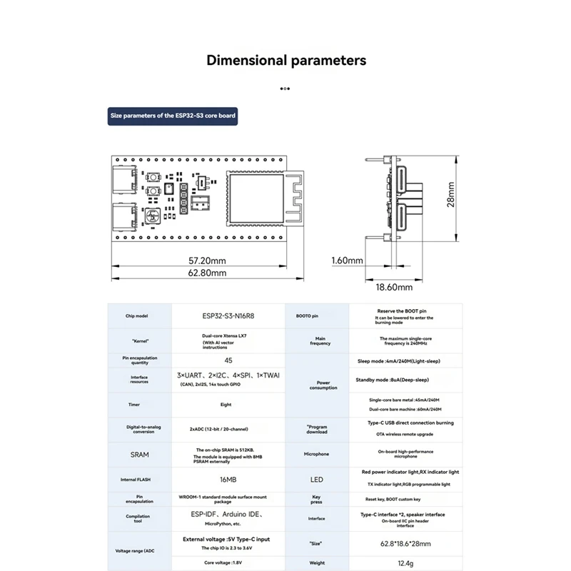 Carte de développement DT23 S3 S3-N16R8 16 Mo Flash 8 Mo PSRAM avec haut-parleur pour interaction vocale IA XiaoZhi