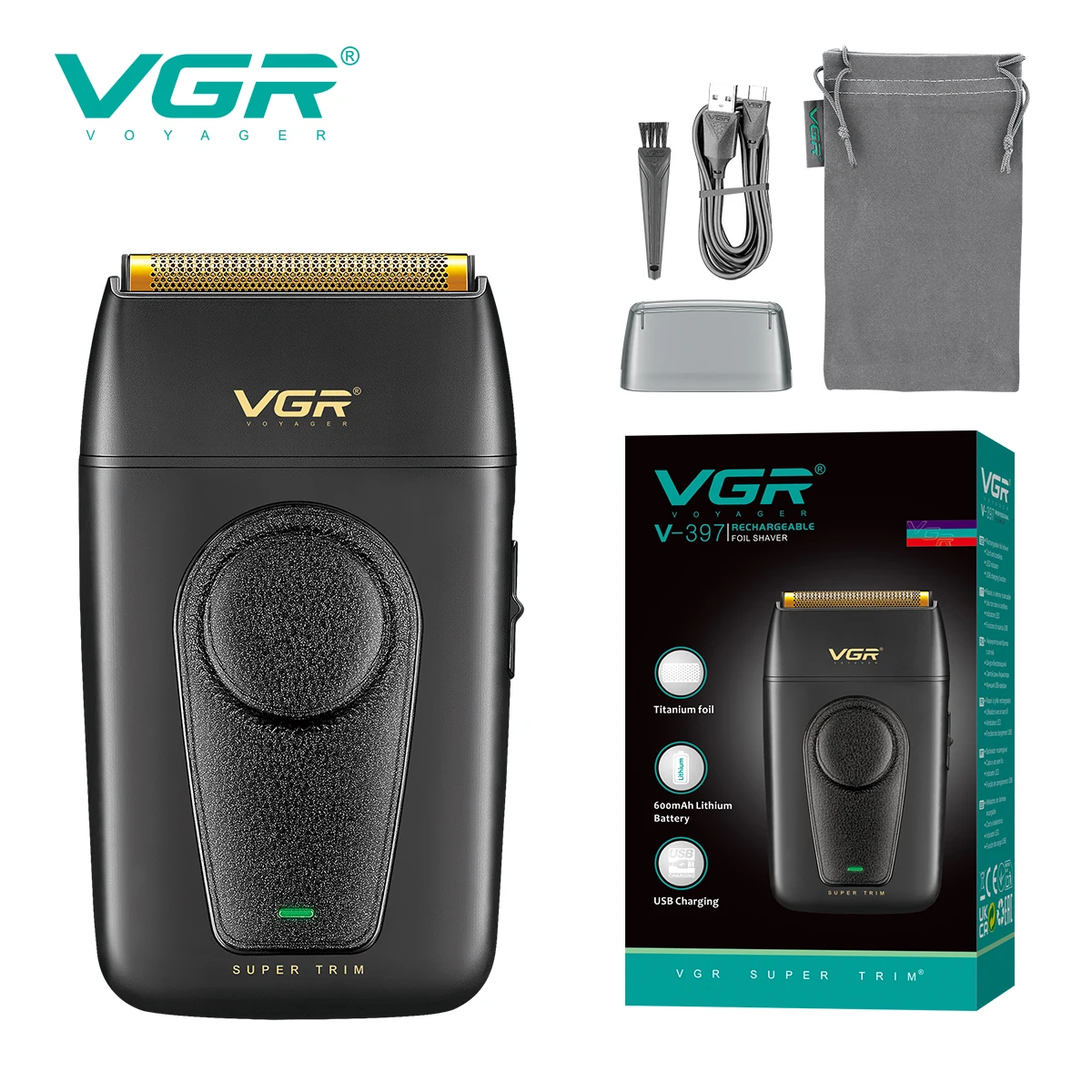 VGR Scheerapparaat Professioneel Elektrisch Scheerapparaat Titanium scheerblad Scheerapparaat 8000 tpm LED-display Baardtrimmer Scheerapparaat voor mannen V-397