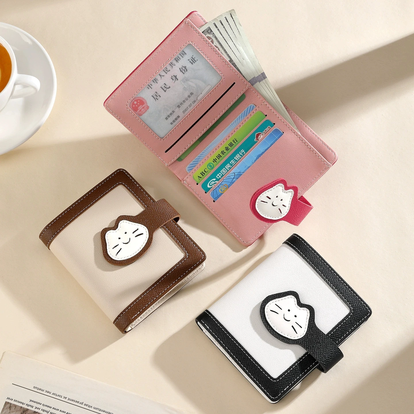 جديد لطيف القط الفتيات المحفظة قصيرة معرف الطالب حامل بطاقة البنك حقيبة المال غلق بمشبك محافظ للنساء بطاقة تخزين محفظة محفظة نسائية للعملات المعدنية