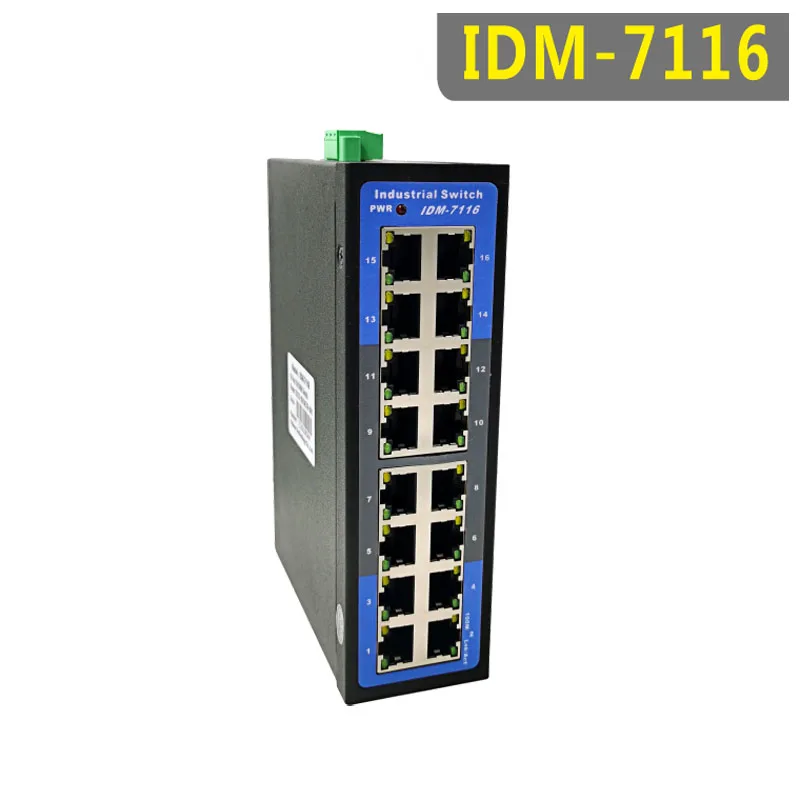 Imagem -02 - Comutador Ethernet Industrial com Trilho de Ruído Não Distribuição Trabalhando A20 a 70 ° c 16 Portas 100m Idm7116 24v