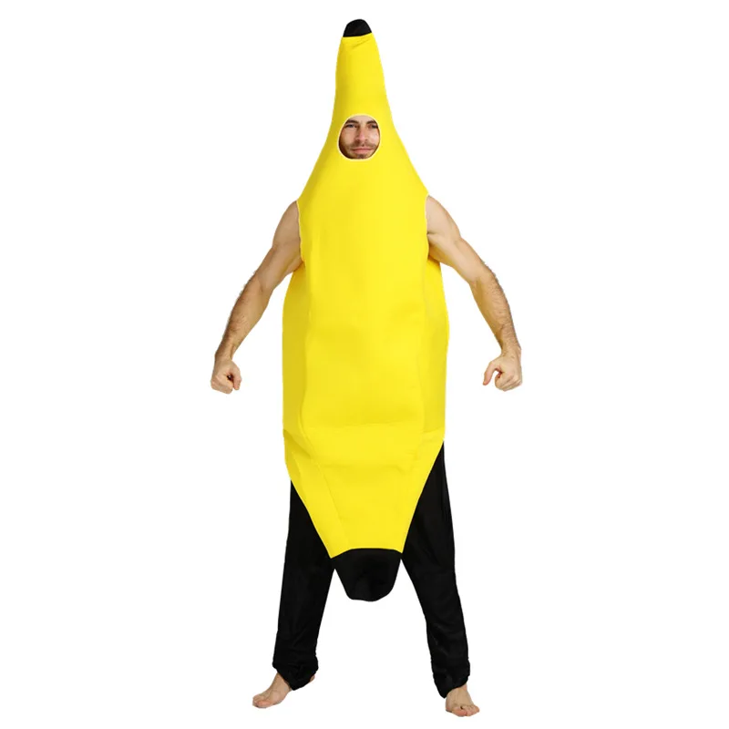 Adult Kids Unisex Funny Banana Cosplay Costume Suit Yellow Halloween Fruit Fancy Party Festival Dance Dress Costume view 3