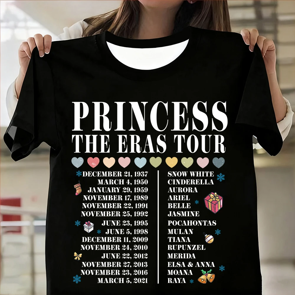 جديد ديزني الأميرة مطبوعة أعلى المرأة الصيف تنفس المتضخم تي شيرت رياضية الشارع أزياء Y2k نمط قصيرة الأكمام #3