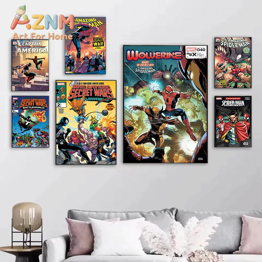 Modern Spider‑Man Gang War Comic Cover Canvas Print, Superhero Fight Scene Graphic Art Poster, Frameless Canvas Wall Picture f