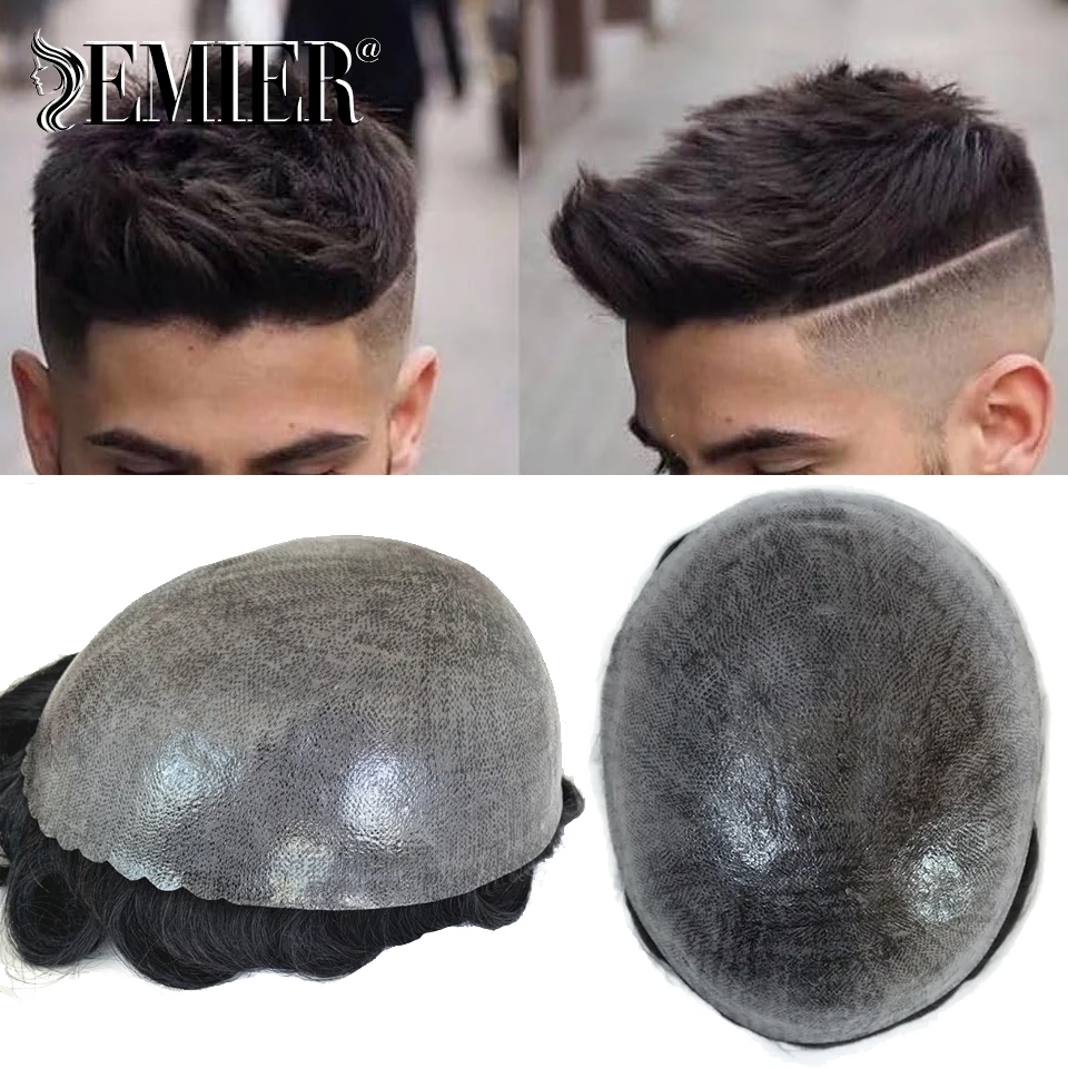 Injection Skin Toupee For Men 0.12-0.14mm Male Human Hair Replacement System Skin PU Hairpiece Men's Hair Capillary Prothesis