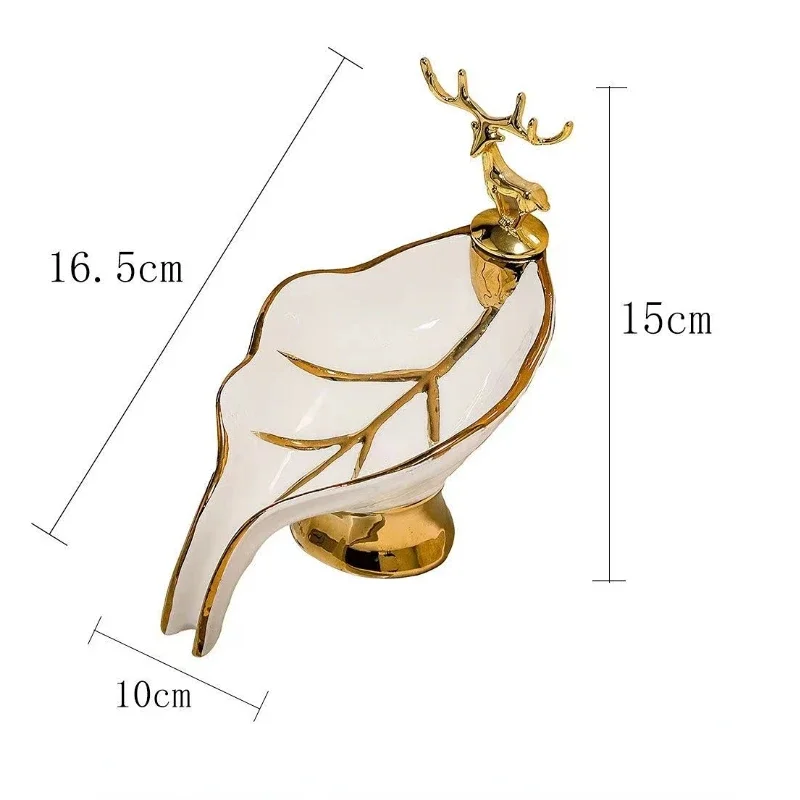 Luxury Gold Deer Ceramic Soap Dish Holder Drain Portable Home Bathroom Hotel Soap Box Tray Bathroom Accessories Crafts