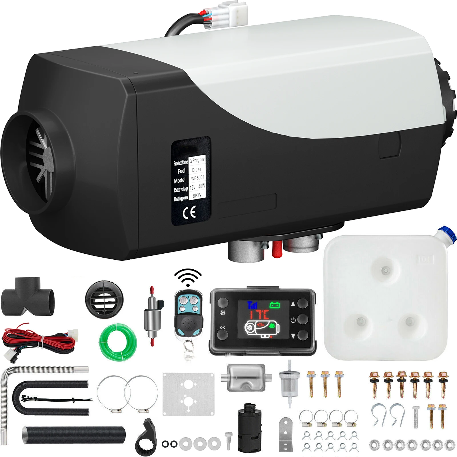 SucceBuy Dieselverwarmer 12V Diesel Luchtverwarmer 8KW Diesel Standkachel Afstandsbediening met LCD-schakelaar voor Auto Vrachtwagen Camper