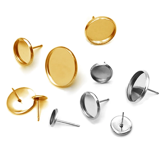 50 sztuk ze stali nierdzewnej kolczyk ustawienia bazowe fit szkło Cabochon przycisk puste podstawy ramki taca okrągłe kolczyki diy Making 6mm 8mm ..