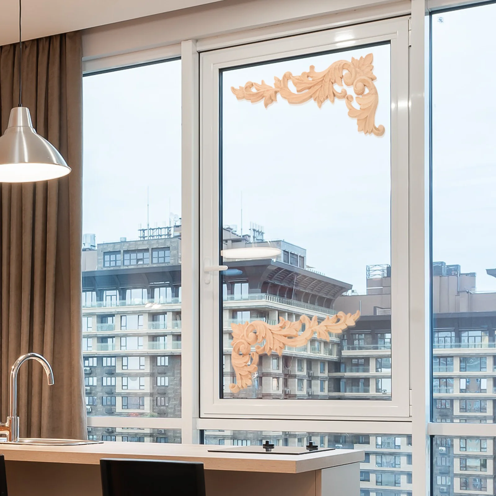 

2Pcs Exquisite Wood Onlay Applique Unpainted Furniture Decor Cabinet Doors Wooden Carved Appliques for Home Cabinet Wood Onlay