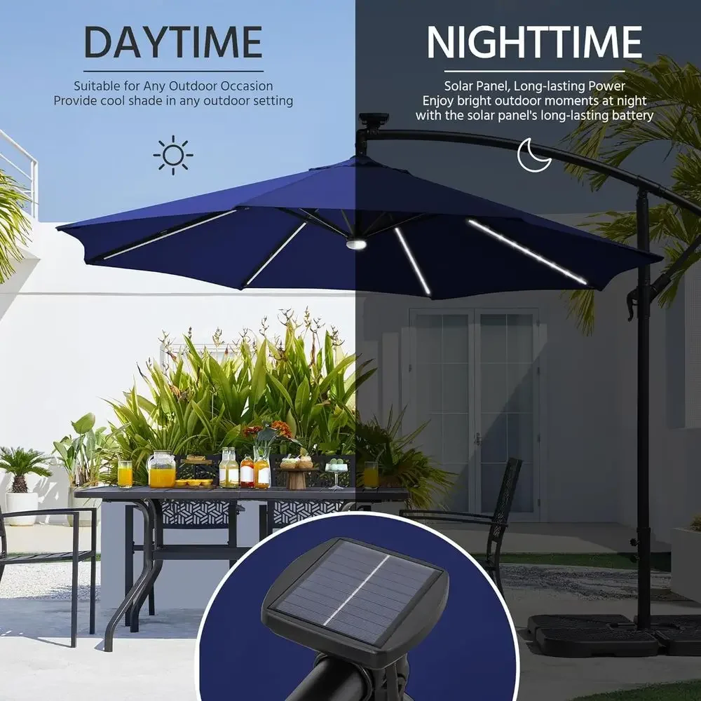 10-Foot R-Powered Outdoor LED Cantilever Umbrella with UV Protection and Wind Resistance, Hanging Sunshade with Strip Lights and