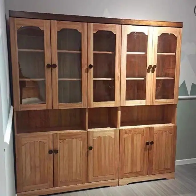 Red sandalwood wood wax oil bookcase two doors and three doors do not stick to the leather, household integrated all-solid wood