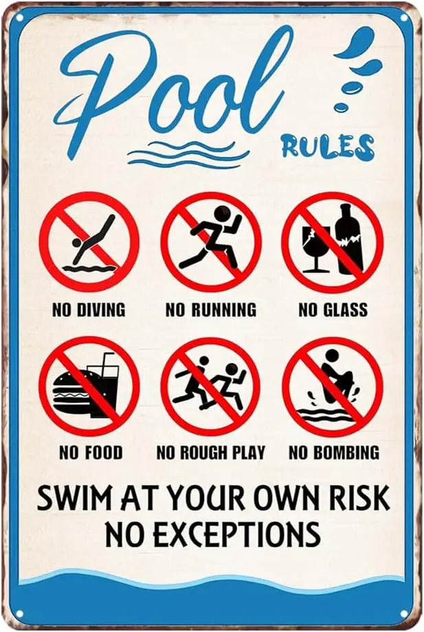 Y1,Pool Rules Metal Tin Sign Wall Art Plaques,  Aluminum Swimming Pool Decorative Signs, Fun for Home Swimm