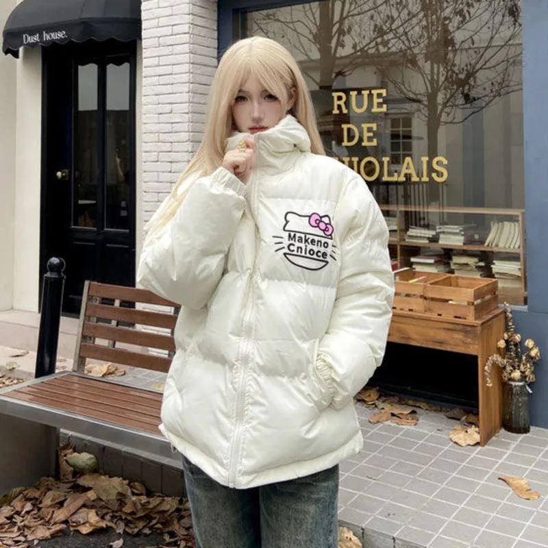 MINISO Down Cotton Hellokitty Y2k Coat Girl Letter Print Sweet Zipper Jacket Anime Kitty Warm Outerwear Plus Size Women Clothing