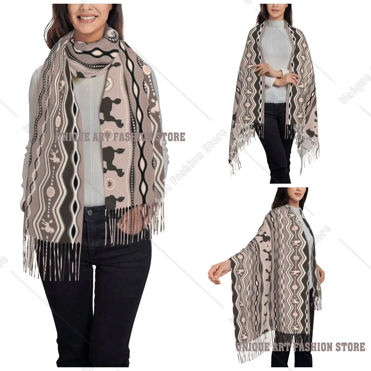 Women's Scarf with Tassel Poodle Love Dog Long Soft Warm Shawl Wrap Cockapoo Animal Daily Wear Cashmere Scarf
