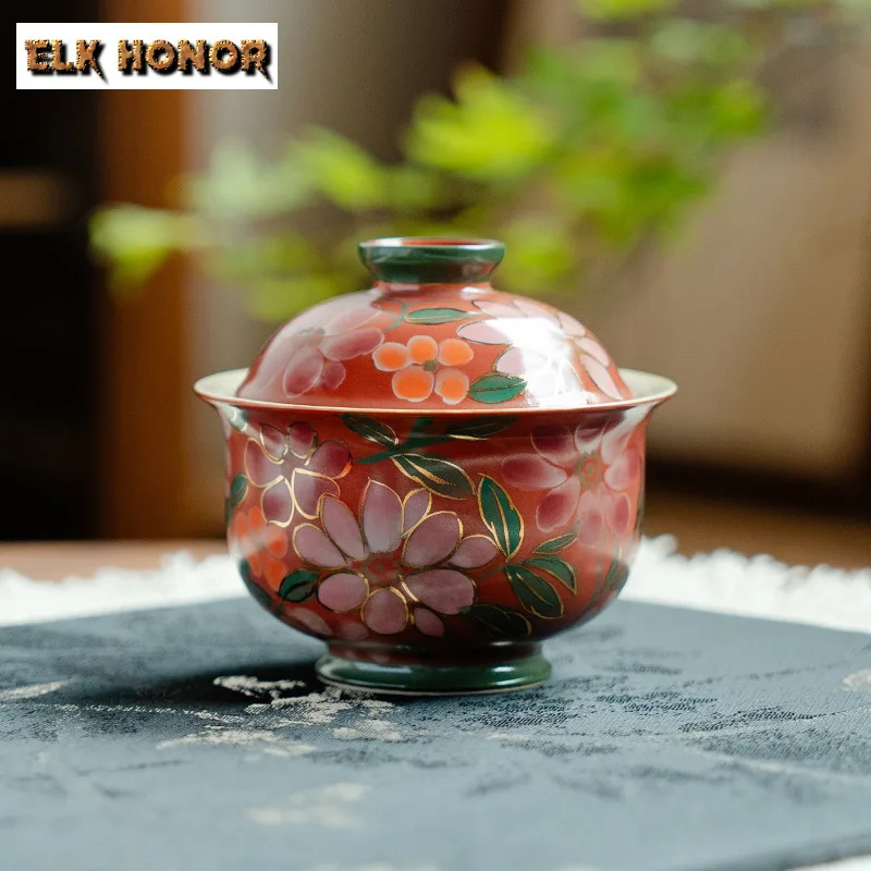 

100ml Hand-painted Jasmine Flower Gaiwan Elegant Tea Tureen Tea Bowl With Lid Kit Tea Brewing Cover Bowl Teaware Decoration Gift