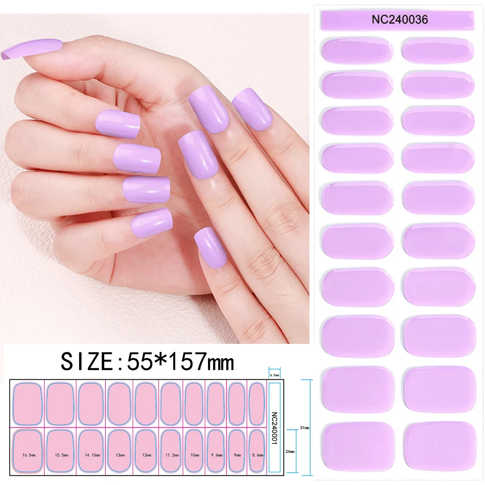 Tiras de uñas de Gel semicurado, pegatinas de Color sólido, tiras de esmalte de uñas, envolturas de uñas de 20 piezas, calidad de salón, herramientas de arte de uñas