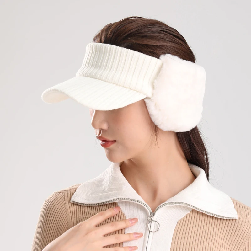 Golf Autumn and Winter Hats Women's Warm Empty Top Hat Korean Fashion Knitted Cap for Ladies Outdoor Sports Warmth Ear Caps