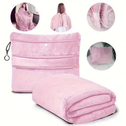 Wearable Flannel Travel Blanket with Sleeves Large Pocket Anti Static Sofa TV Blanket for Adults Outdoor Camping Lazy Snuggle