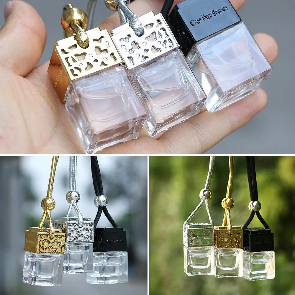 Hanging Empty Car Perfume Bottle Empty Glass Bottles Essential Oils Diffuser Fragrance Air Freshener Auto Ornament Home Decor