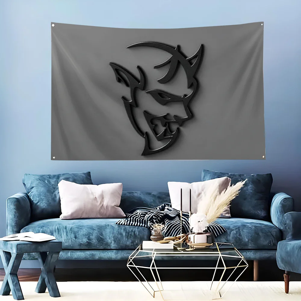 1pc-SRT Hellcat Demon Dodge Challenger Car Racing Flag Flags And Banners Four Hole Flag Polyester Outdoor Decor Room Aesthetic