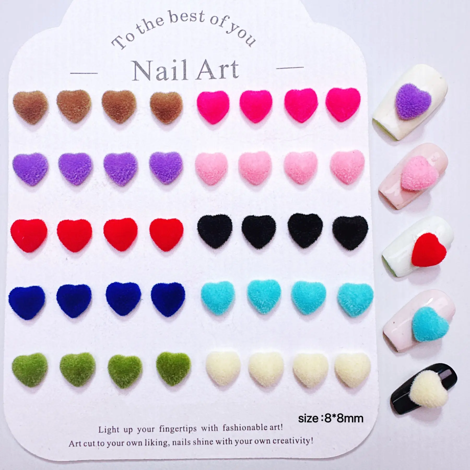 100Pcs/bag Candy Color Flocked Heart Nail Charms Solid Love-Shaped Resin Press-On Nail Decor, Sweet Kawaii Manicure Accessories