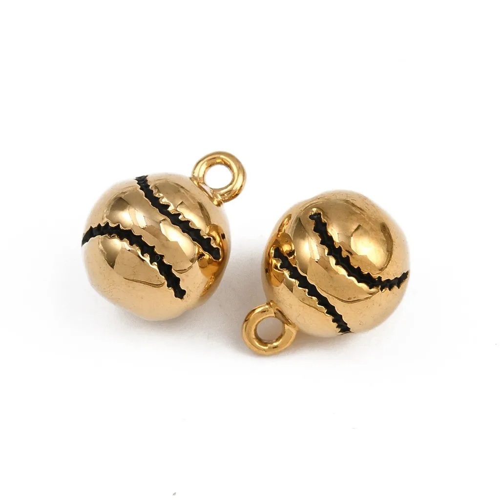 3pcs Golden 304 Stainless Steel Tennis Ball Charms for Keychain Sport Style Jewelry Making Findings