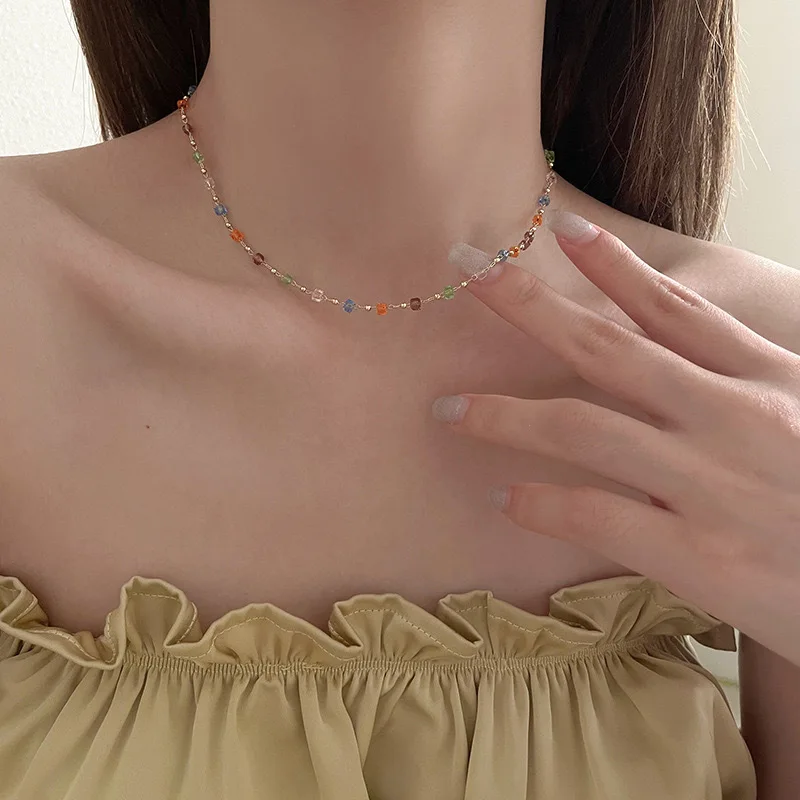 ZAKOL Einfache, modische, bunte, quadratische Acryl-Perlenkette, Vintage-Kristall-Halskette für Frauen, Party-Schmuck – Detail 4