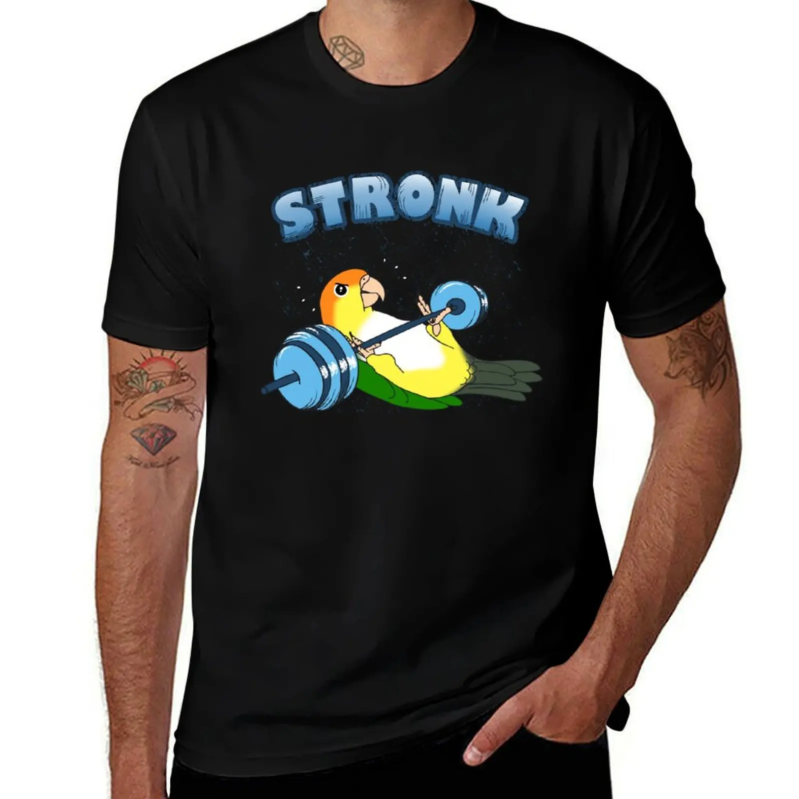 

Stronk White bellied caique Fitness Parrot Workout T-Shirt cheap stuff kawaii clothes cotton t shirt men