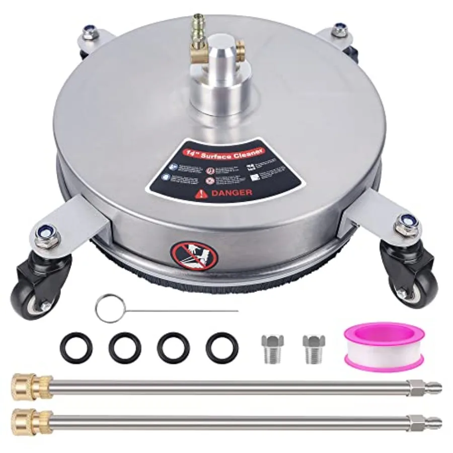 

Pressure Washer Surface Cleaner with 4 Wheels Staless Steel Power Washer Accessory for Driveways Sidewalks Patios Cleang 1/4" Q