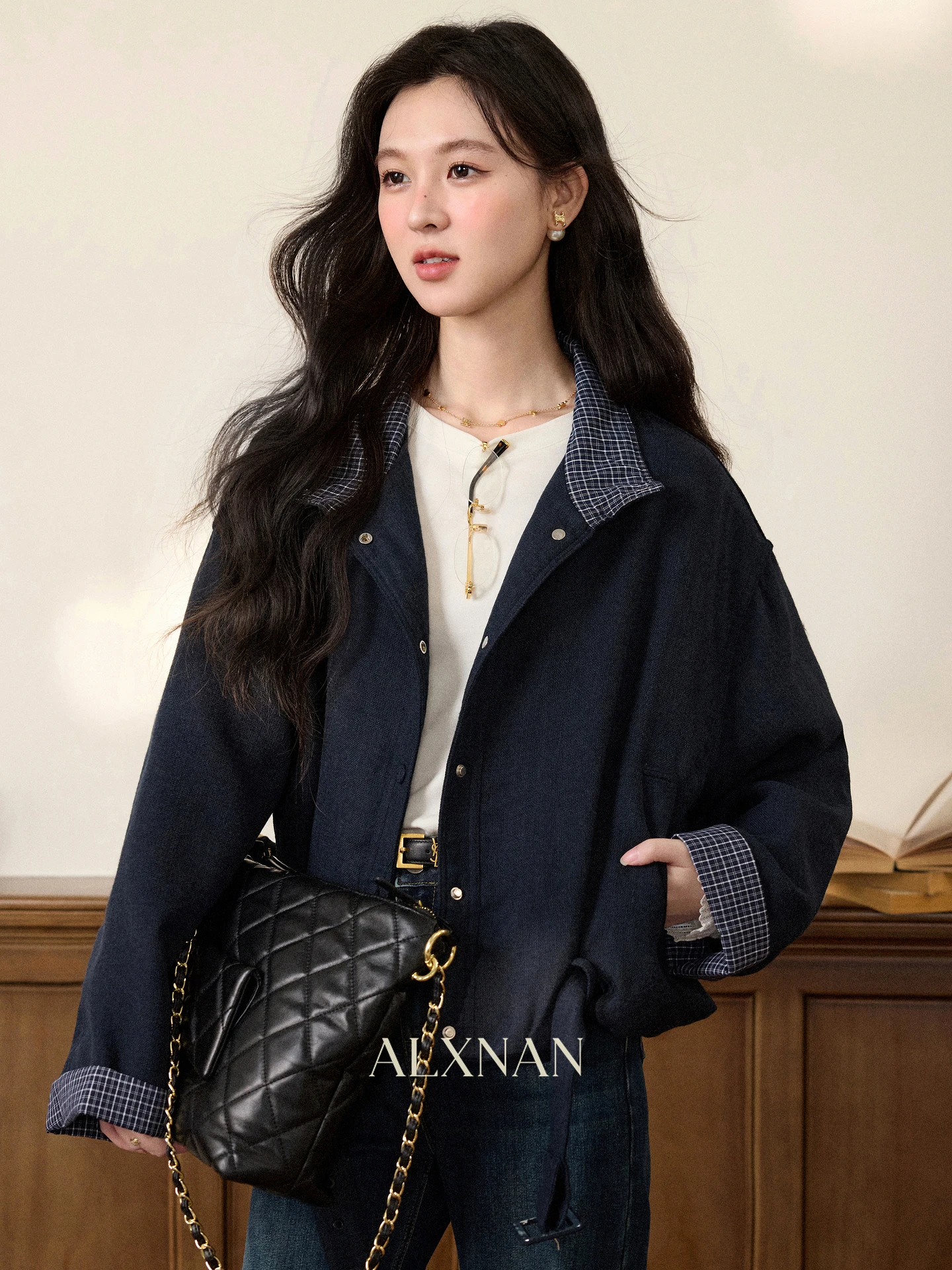 

Женский кардиган South Deer Ele ort: Свободный крой, воротник в клетку, синий, осенняя модная верхняя одежда премиум-качества для женщин