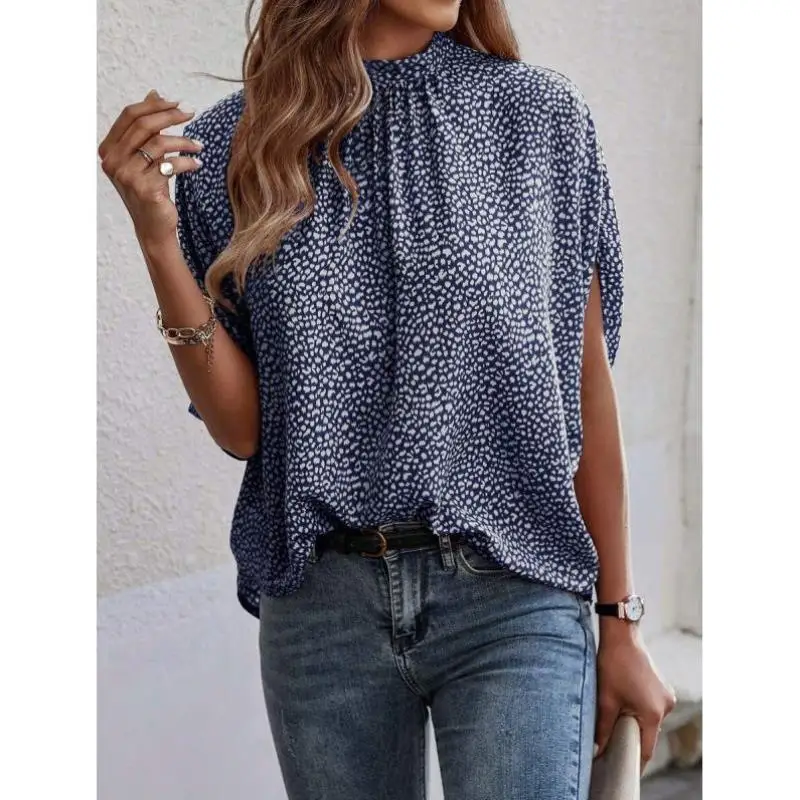 

Блузка «Летучая мышь» с полным принтом, женская внутренняя одежда с воротником, на подкладке, с асимметричным подолом, из искусственной кожи для среднего возраста...