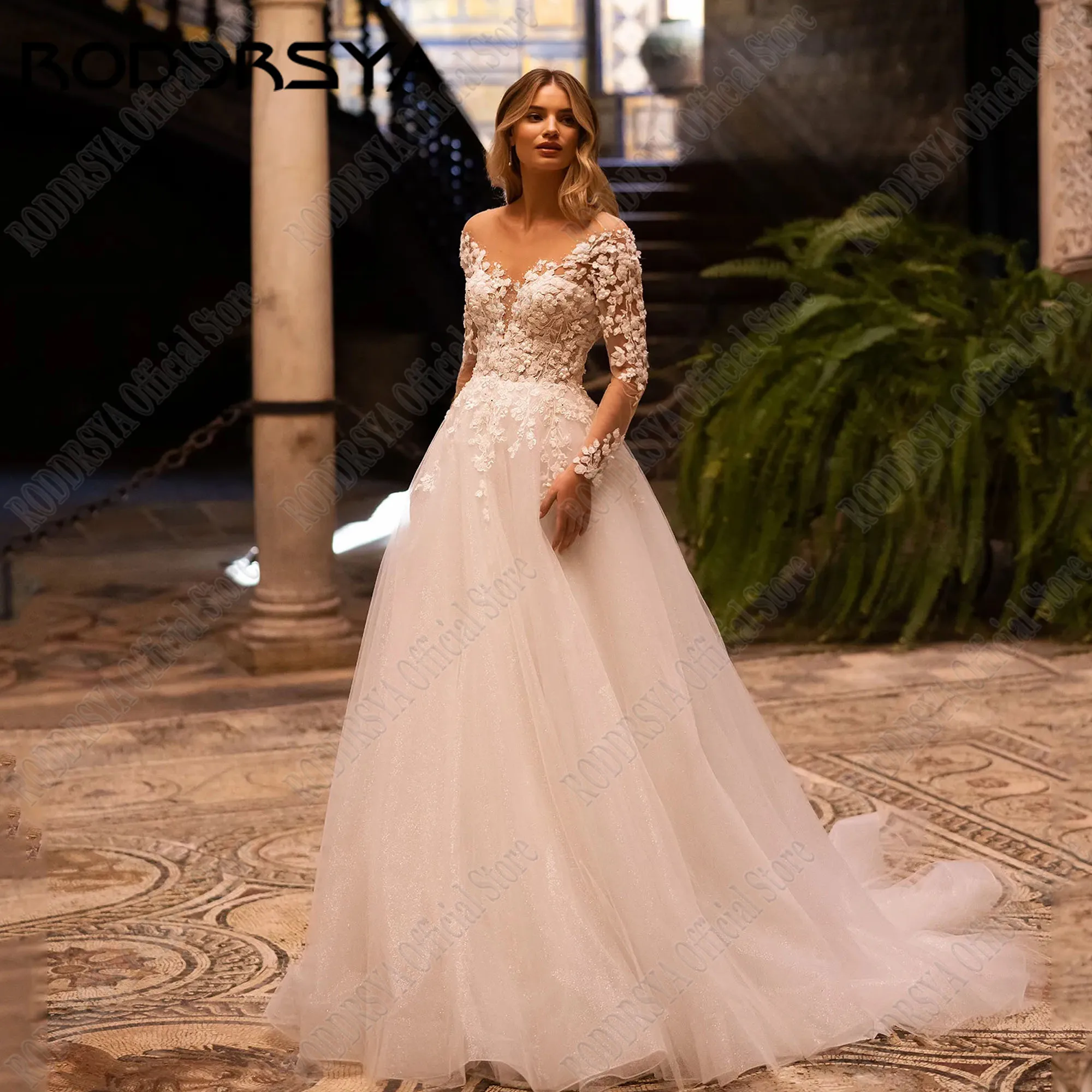 

RODDRSYA Customized Sparkling Beading Wedding Dress 2025 Bridal Backless A-Line vestidos de novia Luxury Bride Gown Long Sleeves