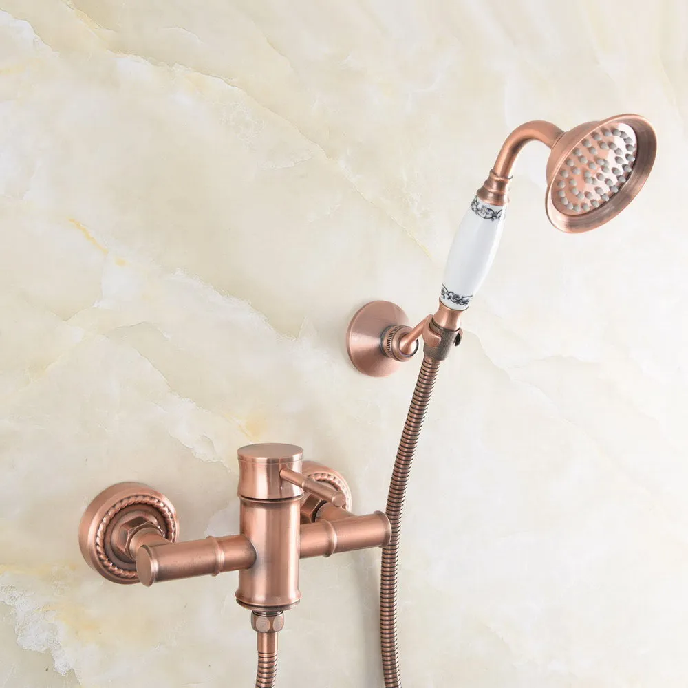 

Смесители для ванны, античная красная медь, настенный смеситель для раковины в ванной комнате с ручной насадкой для душа, смеситель для ванны и душа Ntf257