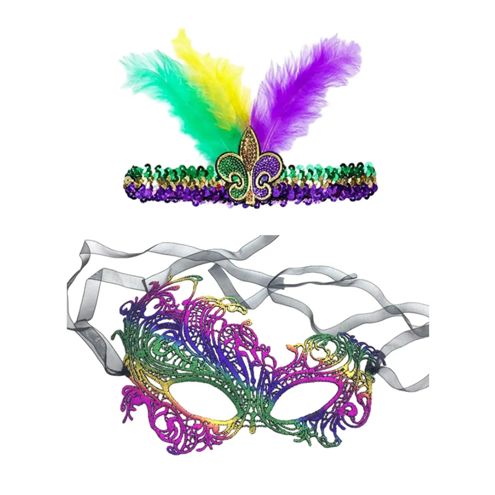 

Masquerade Mask and Sequin Headband Props Eye Mask for Women Girl Prom Mask for Club Christmas Evening Party Holiday Fancy Dress