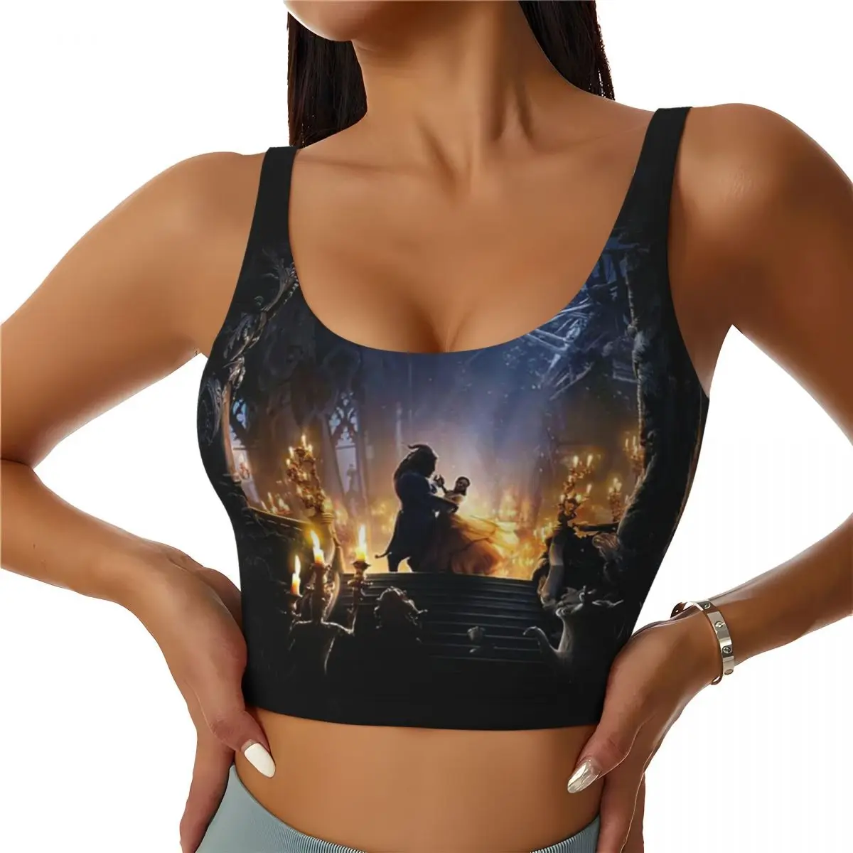 

Custom High Impact Beauty And The Beast Castle Sports Bra Women's Gym Workout Yoga Crop Top