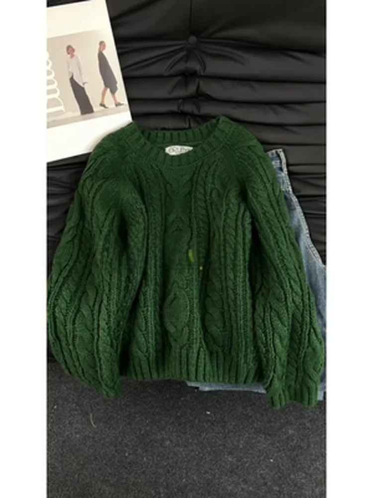 

Свободный вязаный красный круглый свитер Cisas Ne витой свитер, женский осенне-зимний корейский дизайн, универсальный ленивый топ для девочек