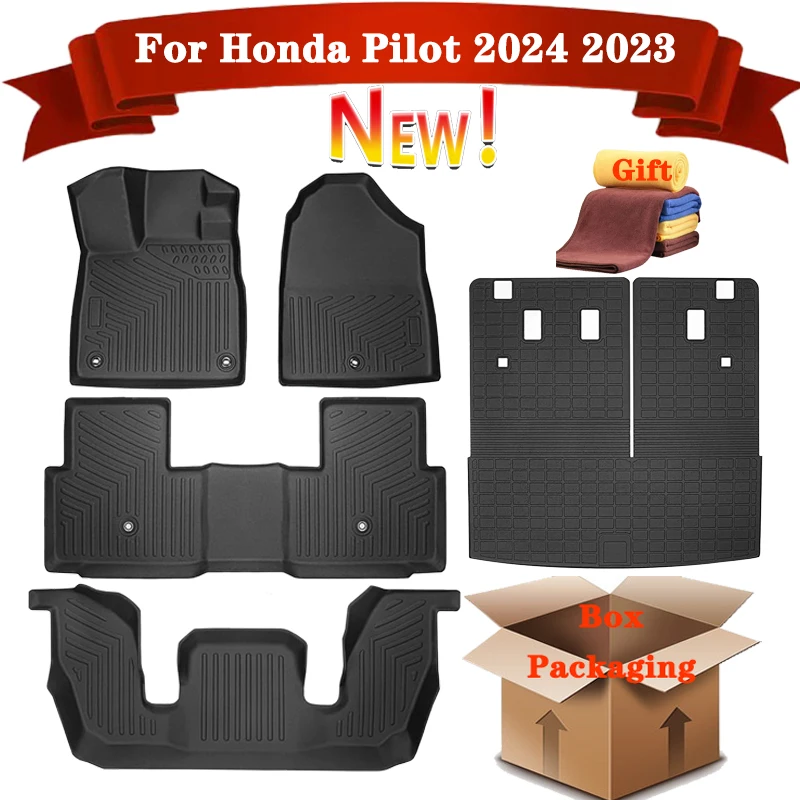 All Weather TPE Floor Mats For Honda Pilot 2024 2023, Anti-Slip Waterproof Trunk Mat Floor Liners Cargo Mats Protection