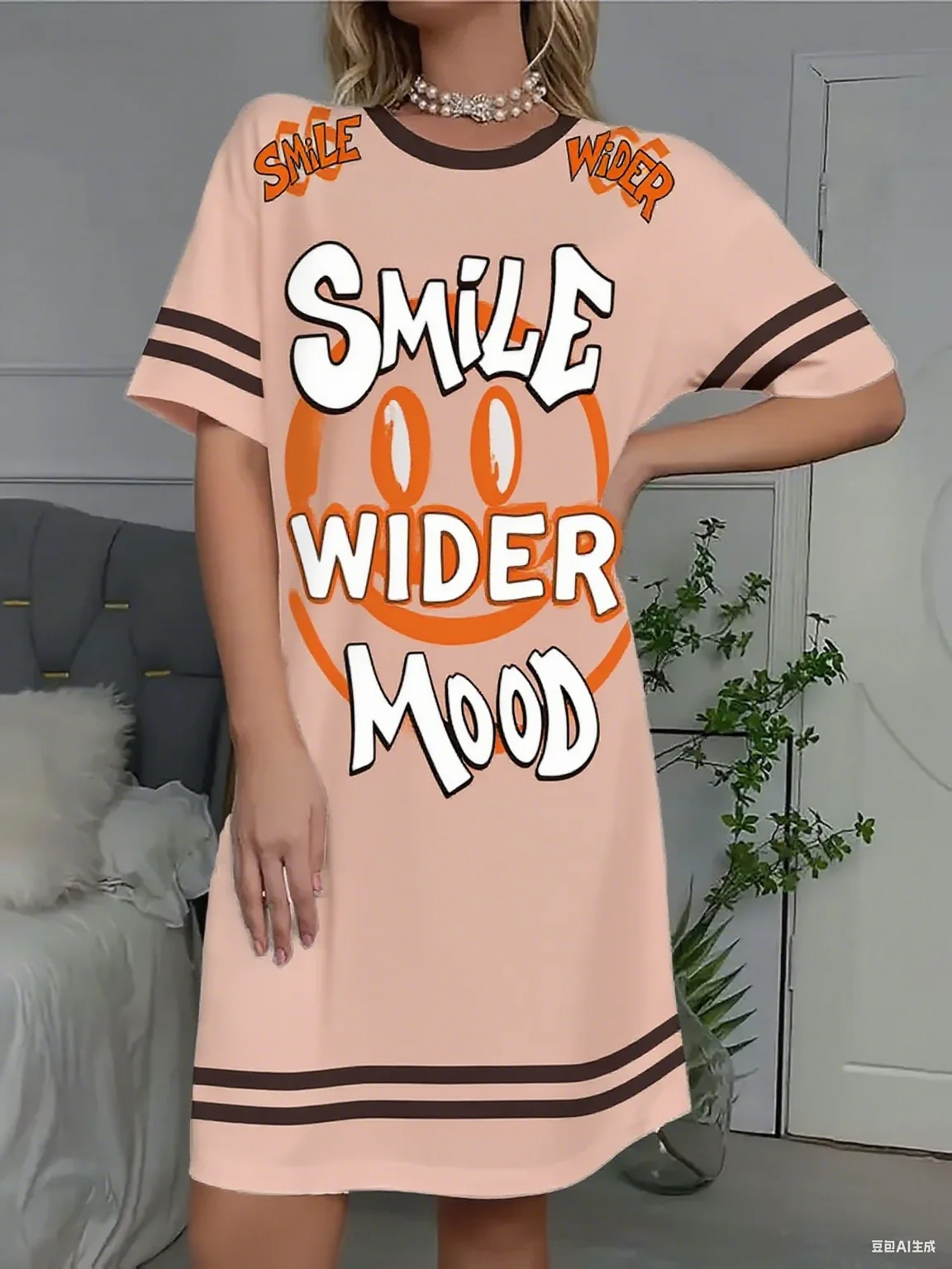 الصيف المرأة تي شيرت فستان حجم كبير وجه مبتسم غير رسمي رقم 23 مطبوعة سيدة قصيرة الأكمام البلوز فساتين النساء الملابس