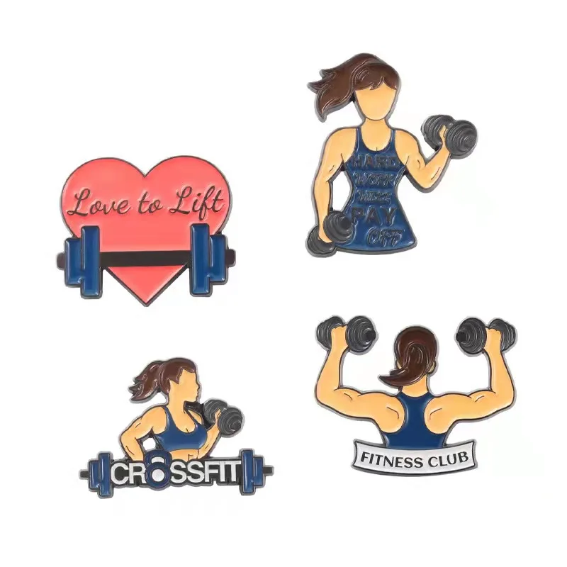 Fitness Strong Woman Enamel Pins Muscle Dumbbell Barbell Brooches Badge Button Backpack Gift to Friend Jewelry Wholesale