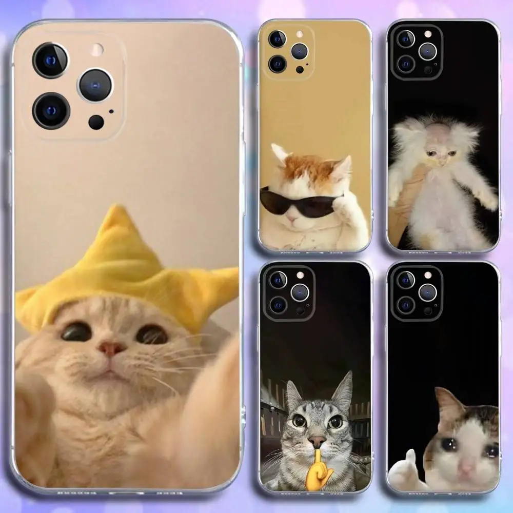 

Cute Funny Cat Meme Phone Case For iPhone 17,16,15,14,13,12,11 Pro,Max,Plus,X,XS,XR,SE4,E Mini Transparent Soft Cover
