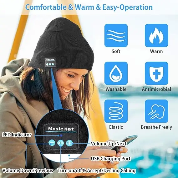 

Bluetooth Headphone Wireless Smart Cap Headset Warm Beanie Speaker Hunting Camping Running Music Earphone Hat Rechargeable