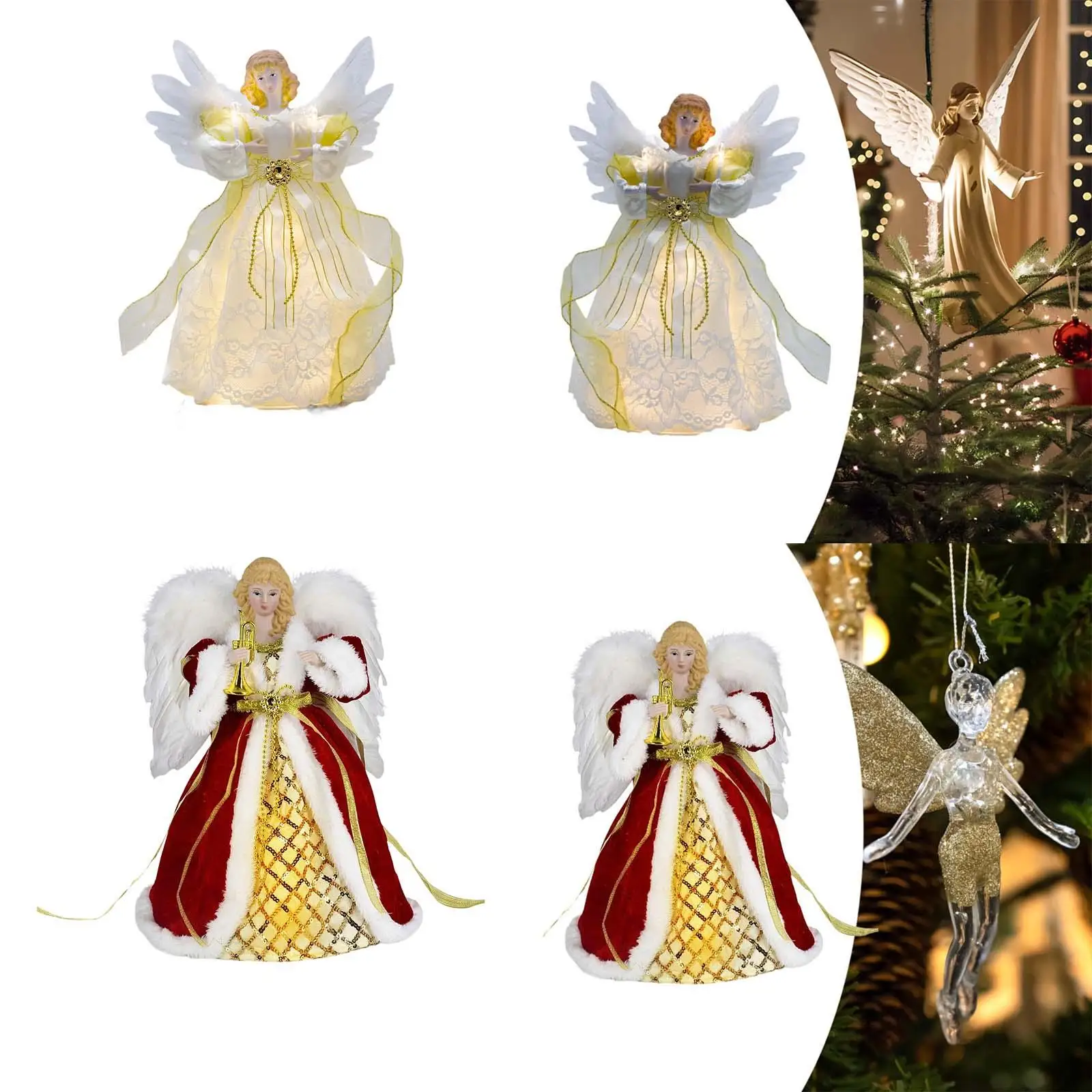 

Фигурка ангела на верхушке дерева Рождественская елка Кукла ангела Рождественское украшение