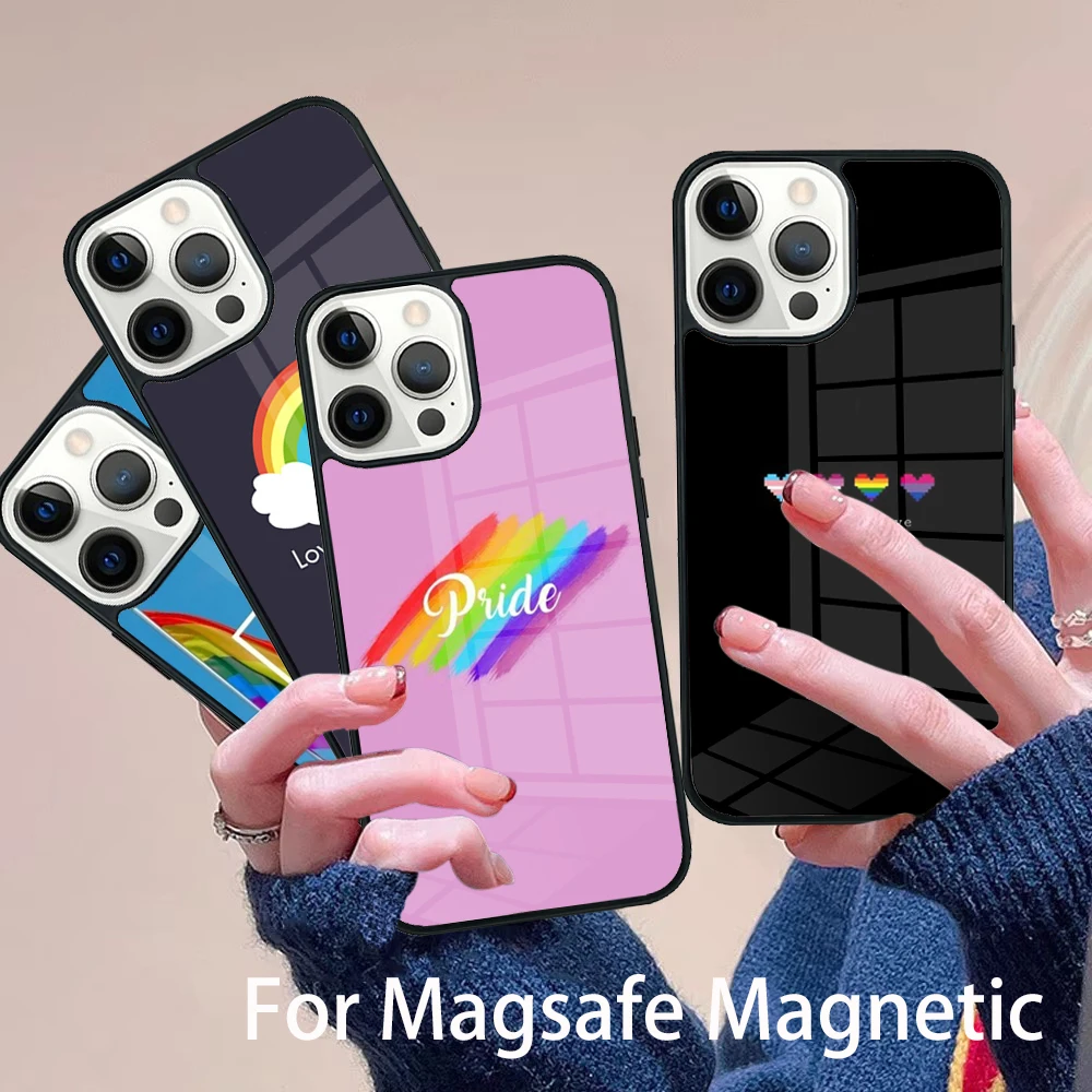 

LOVE IS LOVE LGBT GAY PRIDE Phone Case Magesafe Magnetic Wireless Charge Cover For IPhone 16 11 12 13 14 15 Pro Max Plus Mini